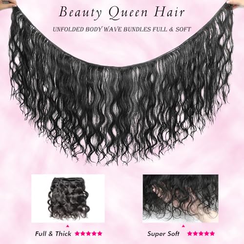Beauty Queen 16A Body Wave Bundles Human Hair (20 18 16 Inch) 100% Unprocessed Brazilian Virgin Weave 3 Bundles Human Hair Full And Thick Remy Hair Extensions Natural Color for Women