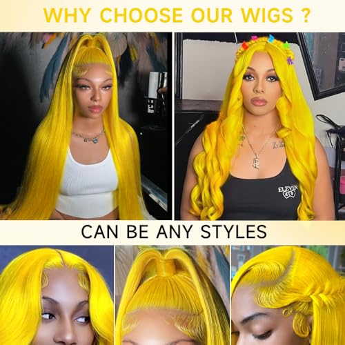 Yellow Lace Front Wig Human Hair 200 Density 13x4 Body Wave Lace Front Wigs Human Hair Pre Plucked Yellow Colored Blonde Wig Human Hair Glueless Wigs 32 Inch