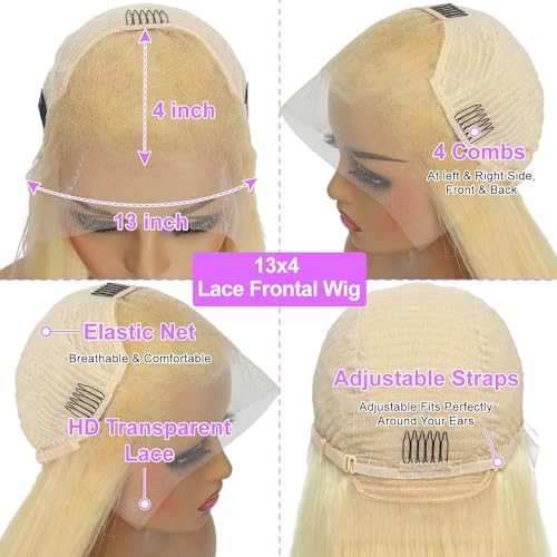 Blonde Lace Front Wig - Human Hair, 13x4 Inches, 24 Inches Long, Body Wave, 180% Density, Pre-Plucked, Glueless, 613 Frontal