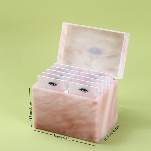 LIXIMMAZN 10 Layers Acrylic Eyelash Storage Box, Makeup Eyelashes Extension Close-Packed Display with 10 Pallets, Grafting False Eyelashes Glue Pallet Holder Display Organizer (Marble Pink)