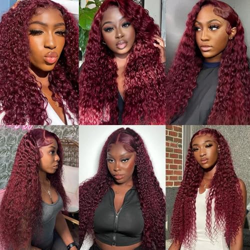 Red Human Hair Bundles Dark Burgundy Water Wave Bundles 99j Human Hair Bundle 16 18 20 inch Mixed Length 300g