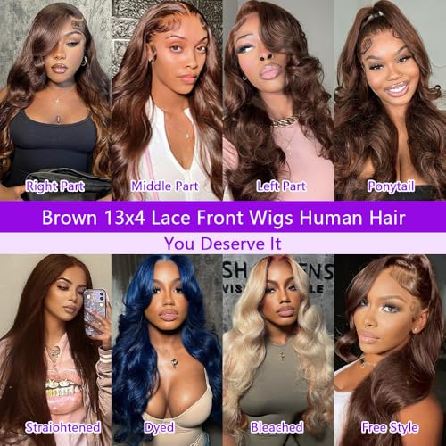 32 Inch Glueless Brown Human Hair Wig For Black Women 13x4 Lace Front Wigs 250% Density Body Wave Wigs Human Hair Pre Plucked With Baby Hair Colored #4
