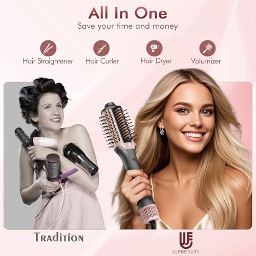Blow Dryer Brush Hair Straightener: High Speed Hot Air Styler 110,000 RPM for Fast Drying Straightening Volumizing, One Step Volumizer with PTC Smoothing Comb Negative Ion for Silky Frizz-Free (Grey)