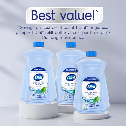 Dial Antibacterial Defense Foaming Hand Soap + Aloe, Spring Water Scent, 52 Fl Oz Hand Soap Refill, Dermatologist-Tested, Gentle on Skin