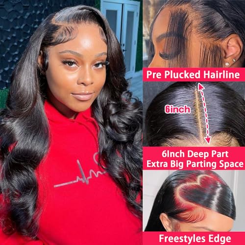 34 Inch 13x6 Lace Front Wigs Human Hair Body Wave 13x6 HD Lace Frontal Wig 180 Density Unprocessed Brazilian Virgin Human Hair Glueless Wigs Pre Plucked Lace Front Wigs for Women