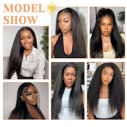 13x6 Lace Frontal Human Hair Kinky Straight 22 Inch HD Transparent Ear to Ear Lace Closure With Baby Hair Free Part 100% Virgin Human Hair Frontal Natural Black