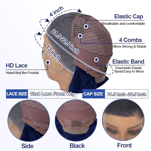 Lace Front Wig Human Hair Pre Plucked 13x4 Body Wave HD Lace Frontal Human Hair for Women 180% Density Wear and Go Glueless Wig Blue Color 30 Inch