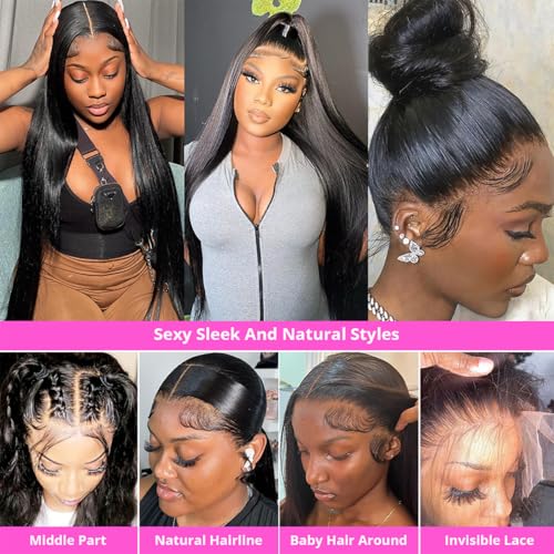 13x6 Lace Front Wigs Human Hair Pre Plucked Straight HD Frontal Wigs Human Hair with Baby Hair Straight Glueless Wigs for Black Women 180 Density(18 Inch)