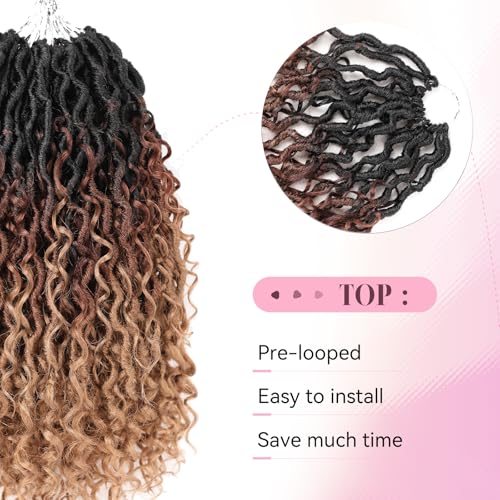 Aipin Goddess Locs Crochet Hair 18 Inch Boho River Locs Hippie Wavy Crochet With Curly Hair In Middle And Ends Braids Hair Extensions (7Packs,18 inch, 3T1B/30/27)