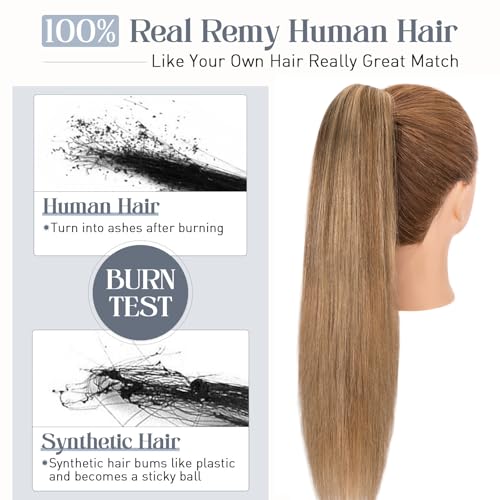Rich Choices Claw Clip Ponytail Extension Real Human Hair One Piece Clip In Remy Long Ponytail Hair Extension For Women Human Pony tail#4P27 Medium Brown Highlighted Dark Blonde 22 Inch