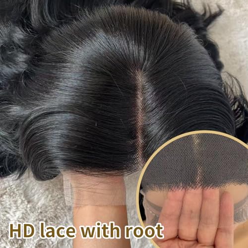 Big 70's Black wig :Farrah Fawcett Wig for women,Lace closure 5X5 HD Lace Front Vintage Costume Halloween Party Costume Wig (Black)