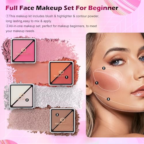 Color Nymph Makeup Kit for Teen Girls, All-in-One Beginner Makeup Set with Eyeshadow, Blush, Highlighter, Bronzer, Contour, Lipsticks, Eyeliner, Brushes & Mirror in Train Case (Starry Black)