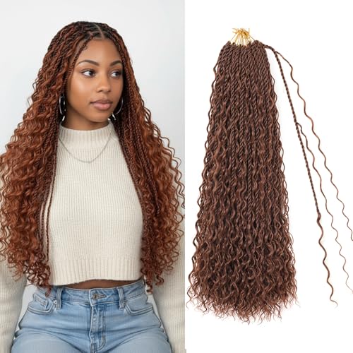 Boho lsland Twist Crochet Hair 24 Inch 8 Packs Medium Auburn Pre-Looped Senegalese Twist Crochet Braids with Curly Ends Synthetic Goddess Twist Crochet Hair for Black Women£¨30# 24 INCH£©