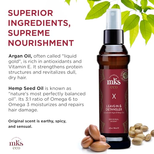 MKS eco X - Leave-In Treatment & Detangler - Moroccan Argan Oil, Hemp Seed Oil - Vegan & Cruelty Free