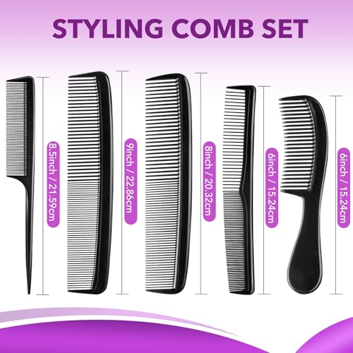 5 Piece Combs for Women and Man, Premium Black Hair Comb, Fine Tooth Tail Professional Combs and Styling Comb Set, Perfect for Parting, Teasing, Hairdressing, and Everyday Styling