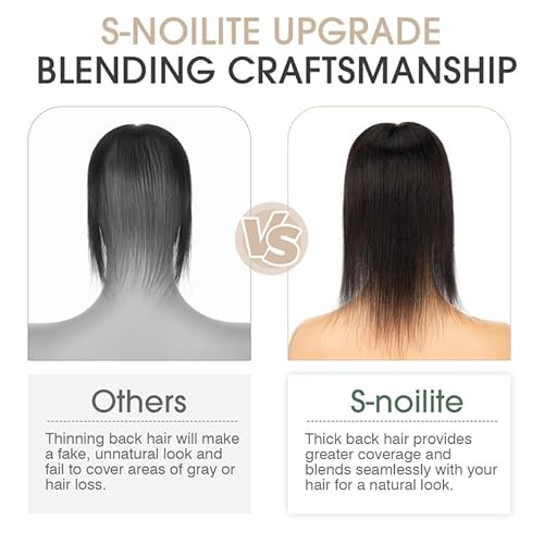 S-noilite Hair Toppers for Women Real Human Hair, 100% Real Human Hair Toppers with Bangs for Women with Thin Hair,2.25"*6" Lace Silk Base 14 inch Natural Black