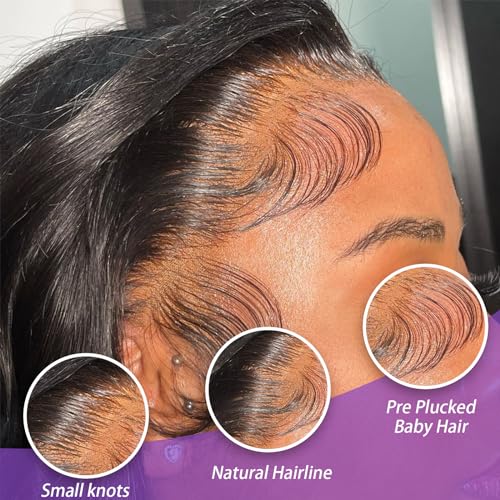 Body Wave 13x4 HD Lace Front Human Hair Wigs for Women 150% Density Glueless Natural Black 28 Inch