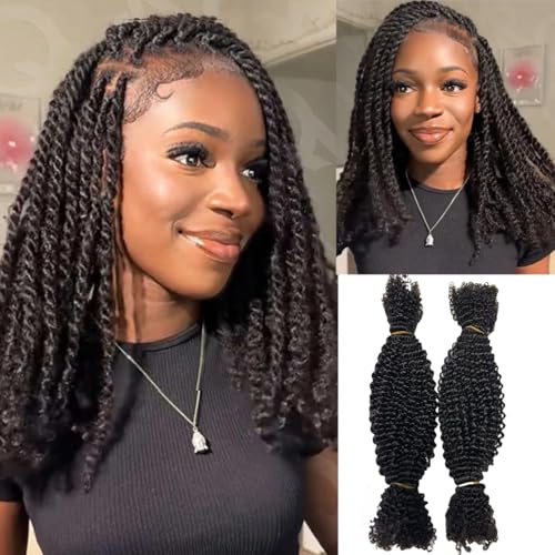 Afro Kinky Curly Springy Twist Double Drawn Bulk Human Hair Braiding Hair for Dreadlock Hair Pre-Separated Hair Extensions Natural Color 18Inch 200g