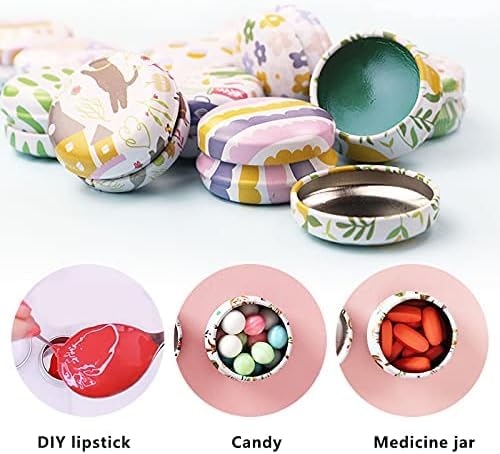 Rarapop 12 Pack Reusable Mini Round Tinplate Candle Tin Jars with Lids, 20ml Small Cartoon Travel Tin Cans Refillable Empty Container Bottle for Lip Balm, Salve, Eye Shadow, Powder