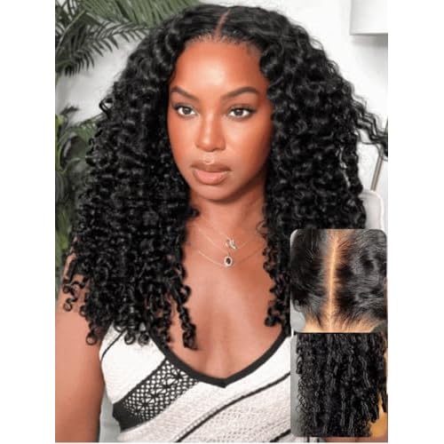 UNICE Curly Human Hair Wig with Finger Coil Ends Bye Bye Knots 7x5 Lace Glueless Wigs Human Hair Pre Plucked Pre Cut Bleached Knots Natural Hairline 150% Density 18 inch
