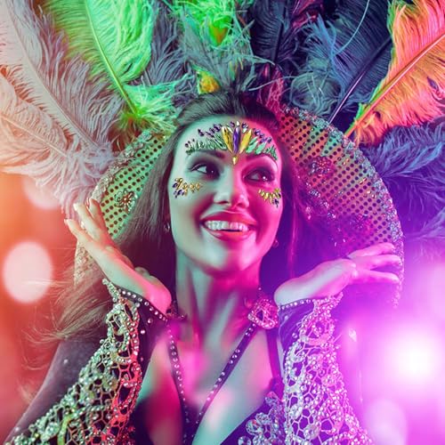 Wehhbtye 4 Set Mardi Gras Face Jewels Stickers, Self-Adhesive Mardi Gras Eye Gems Sticker, Glitter Face Crystals Decoration for Women Party Costume Cosplay Makeup Dress-up Decor