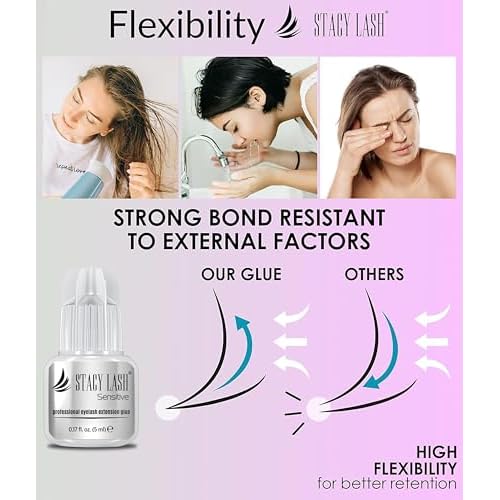 Sensitive Eyelash Extension Glue Stacy Lash 0.17fl.oz/5ml / 5-6 Sec Drying time/Retention ? 4-5 Weeks/Black Adhesive/Professional Supplies
