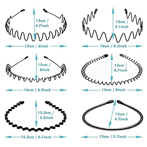 Metal Headbands for Men Fashion Headband for Women, Unisex Wavy Hair Bands Outdoor Sports Head Bands Simple Elastic Non-Slip Hair Accessories (6 Pack)