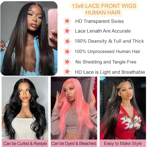 13x6 lace front wigs human hair 34 Inch Pre Plucked 200 Density HD Transparent Lace Front Wigs Human Hair Straight Lace Front Wigs With Baby Hair