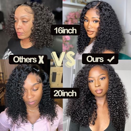 Kinky Curly Edges Hairline 13x4 Lace Front Wigs Human Hair Transparent HD Lace Frontal Wig Pre Plucked Pre Bleached Knots 4C Edges Baby Hair Deep Wave Curly Wig 180% Density (18inches)
