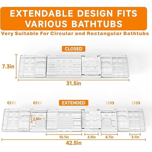 Yieach Iuxury Bathtub Trays For Tub,Expandable Bath Shelf Over Tub,Clear Bath Table,Bath Board,Bath Caddy Tray and Bath Tub Accessories for Women Relaxing With Bath Reading Book and Ipad Holder,1 Pack