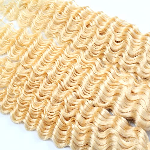Blonde Bundles Human Hair 613 Deep Wave Bundle 12 14 16 inch 8A Peruvian Virgin Mixed Length 3 Bundles 613 Blonde Wet and Wavy Bundle