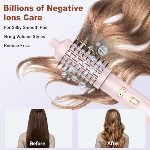 3 in 1 Rotating Hair Dryer Brush Spinning with Detachable Brush(2" & 1.5"),Negative Ionic Brush Blow Dryer 100-120V,3 Heats and 2 Speeds Rotating Hot Air Brush for Curling,Straight,Drying