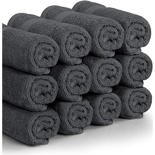 Utopia Towels 12 Pack Premium Wash Cloths Set, 12 by 12 Inches, 100% Cotton Ring Spun, Highly Absorbent and Soft Feel Essential Washcloths for Bathroom, Spa, Gym, and Face, Grey