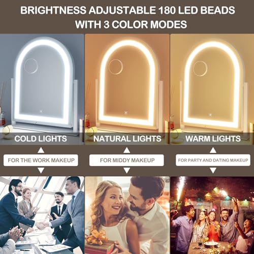 Lighted Makeup Mirror, Hollywood Vanity Mirror with Lights, Three Color Lighting Modes, LED Mirror, Smart Touch Control, 360¡ÆRotation (15.2in. Curved)