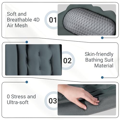 Full Body Bathtub Pillow Thick Bath Pillows for Tub 4D Bathtub Cushion with Powerful Suction Cups for All Bathtub Bath Accessories 51" x 16" (Grey)