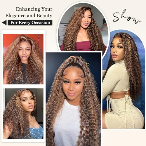 30 Inch Honey Blonde Lace Front Wigs Human Hair 13x6 Highlight Ombre Deep Wave Lace Front Wig Human Hair 4/27 Glueless Deep Wave Human Hair Wigs Pre Plucked with Baby Hair for Women
