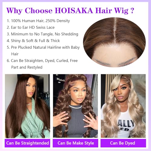 32 Inch Glueless Brown Human Hair Wig For Black Women 13x4 Lace Front Wigs 250% Density Body Wave Wigs Human Hair Pre Plucked With Baby Hair Colored #4