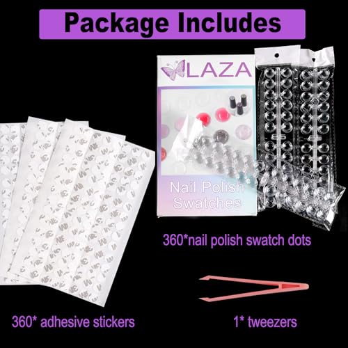 Laza 360pcs Nail Polish Swatch Dots with Adhesive Stickers Box-packed 12mm Clear Round Nail Display Tips Color Sample Tester for Gel Polish
