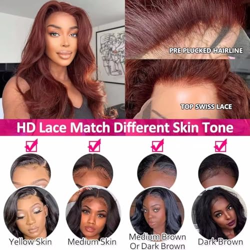 13x4 Lace Front Wigs Human Hair Reddish Brown Brazilian Unprocessed Straight Lace Front Wigs Human Hair Pre Plucked with Baby Hair Auburn Copper Colored Hd Lace Wig for Women (Reddish Brown,22 Inch)