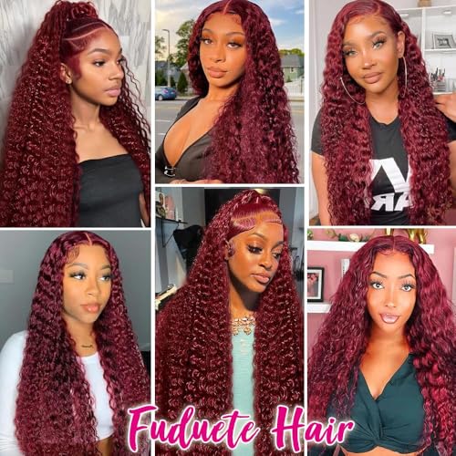 26 Inch 99J Burgundy Deep Wave 13x6 Lace Front Wigs Human Hair 200% Density Lace Frontal Wigs Human Hair Pre Plucked 99j Burgundy Deep Curly Wave HD Lace Front Wigs for Women (26Inch)