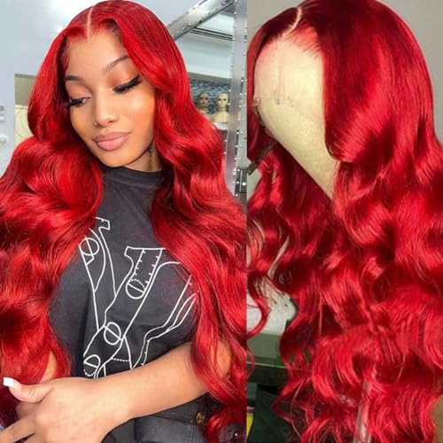 Ice Pear 26 Inch Red Wig Human Hair Pre Plucked Red Lace Front Wigs Human Hair 200% Density 13x6 Colored Wigs for Women Red Body Wave Lace Front Wig