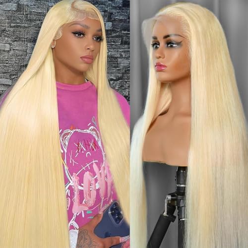 36 Inch 613 Lace Front Wig Human Hair Straight Blonde Wig Human Hair 613 HD Lace Front Wig Pre Pluck With Baby Hair