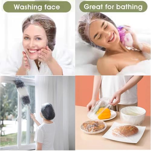 200PCS Disposable Shower Caps, Plastic Clear Hair Cap Large Thick Waterproof Bath Caps for Women & Men Unisex Reusable Travel Essentials for Deep Conditioning, Hair Treatment, Hotel, Spa, and Home Use