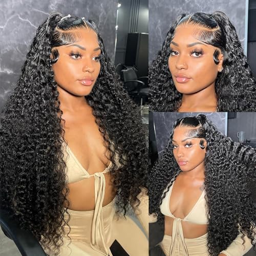 32 Inch 13x4 Hd Lace Front Wig Human Hair 180% Density Water Wave Lace Front Wigs Human Hair Pre Plucked With Natural Hairline Deep Wave Curly Frontal For Women Wet And Wavy Glueless Tangle Free