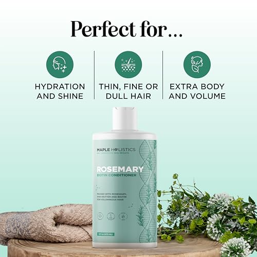 Biotin Rosemary Conditioner for Thinning Hair - Vegan Rosemary Biotin Conditioner with Volumizing Plant Proteins & B Vitamins for Fine Weak & Dull Hair - Sulfate Paraben & Silicone Free (16 Fl Oz)
