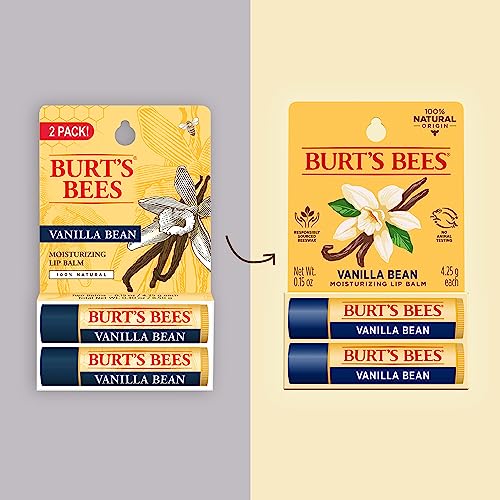 Burt's Bees Lip Balm - Vanilla Bean, Lip Moisturizer With Responsibly Sourced Beeswax, Tint-Free, Natural Origin Conditioning Treatment, 2 Tubes, 0.15 oz.