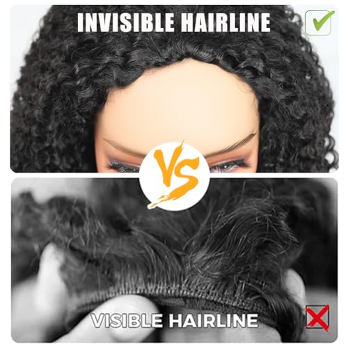 Miss Lee Kinky Curly Half Wig Human Hair 200% Density 3 In 1 Half Wig Glueless Wigs Human Hair Wear and Go Drawstring Seamless Flip Headband Wig for Women Beginner Friendly Natural Black