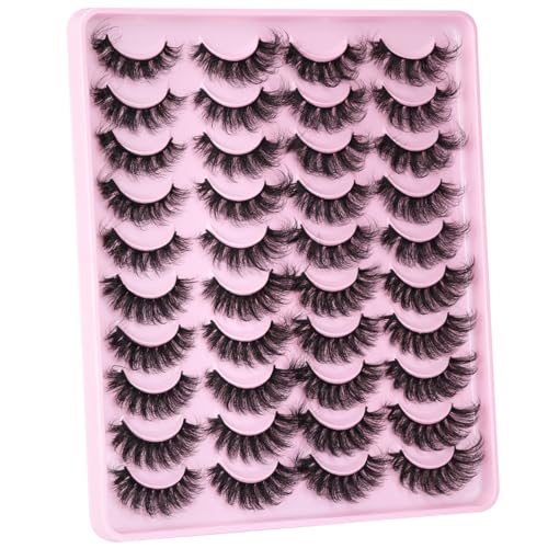 Mink Lashes Fluffy Faux Mink Eyelashes Wispy 20mm Long D-Curl Lashes Russian Cat Eye Strip Lashes Extensions Eyelashes Pack 20 Pairs