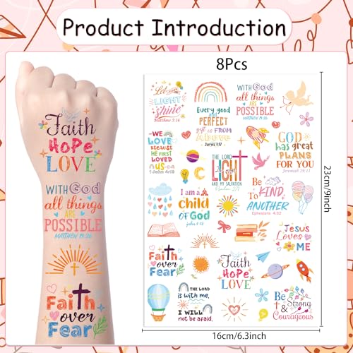 Christian Temporary Tattoos for Kids - 200+ Bible Verse Temporary Tattoos Face Tattoos Christian Party Favors Decorations Supplies Classroom School Prizes Rewards Boys Girls