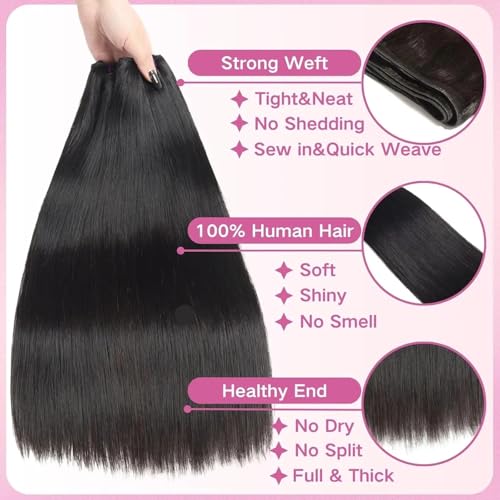 Straight Human Hair Bundles 16A 16 18 20 Inch 3 Bundles 100% Brazilian Unprocessed Virgin Hair Weave Raw Straight Bundles Human Hair Extensions Natural Black for Women